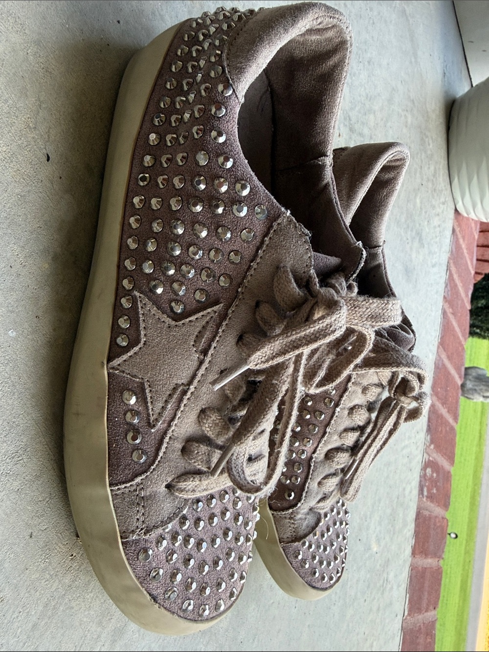 ShuShop Taupe Suede Star Studded Sneakers